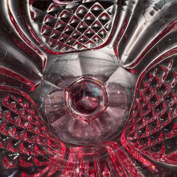 Fenton Pink Glass Open Compote Pedestal Candy Dish Ruffled Crimped Pineapple 5.5 - Picture 3 of 7